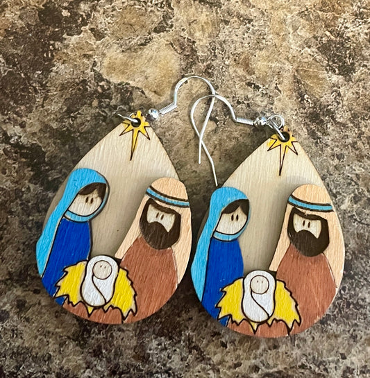 3D Nativity Dangle Earrings