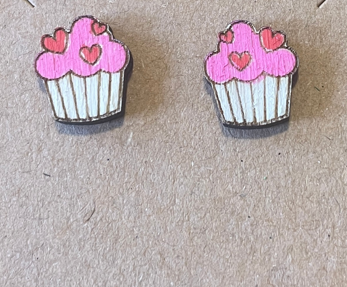 Cupcake Heart Stud Earrings