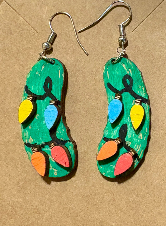 Pickle Christmas Light Dangle Earrings