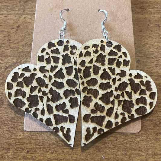 Large Heart Print Dangle Earrings