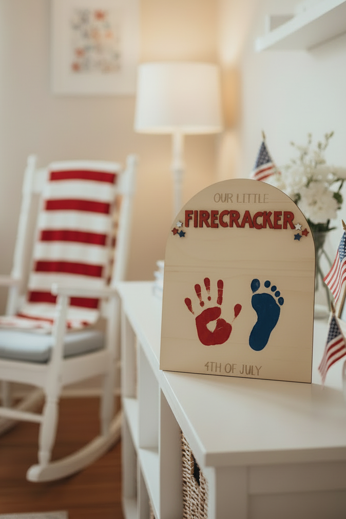 4th of July Our Little Firecracker Handprint Sign