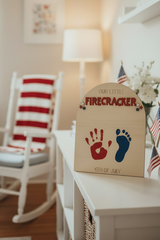 4th of July Our Little Firecracker Handprint Sign