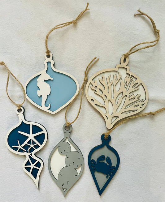 Coastal Set of 5 Ornaments