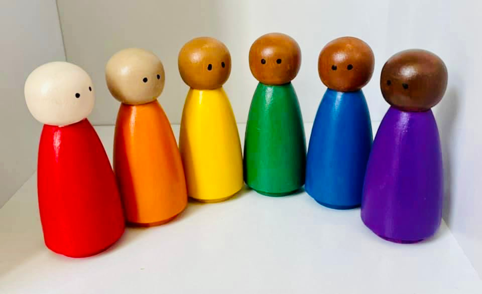 3.5” Rainbow Multicultural Peg Doll Set