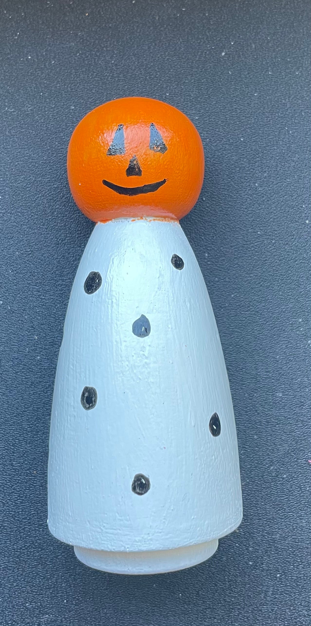 3.5” White Jackolantern Peg Doll